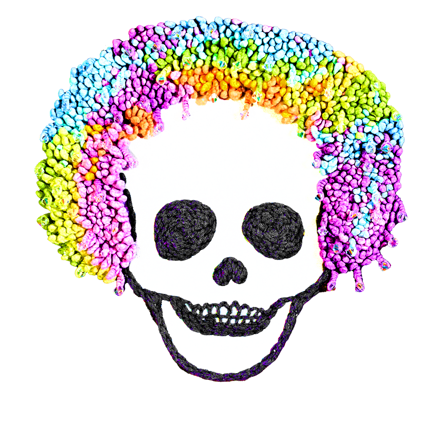 Skull with colorful hair on a white background